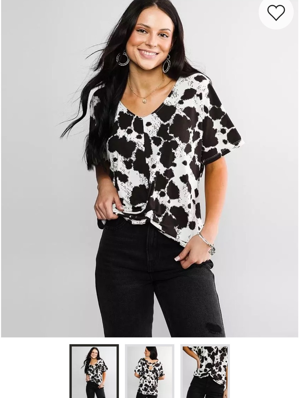 Daytrip Black and White Cowprint Short Sleeve Top